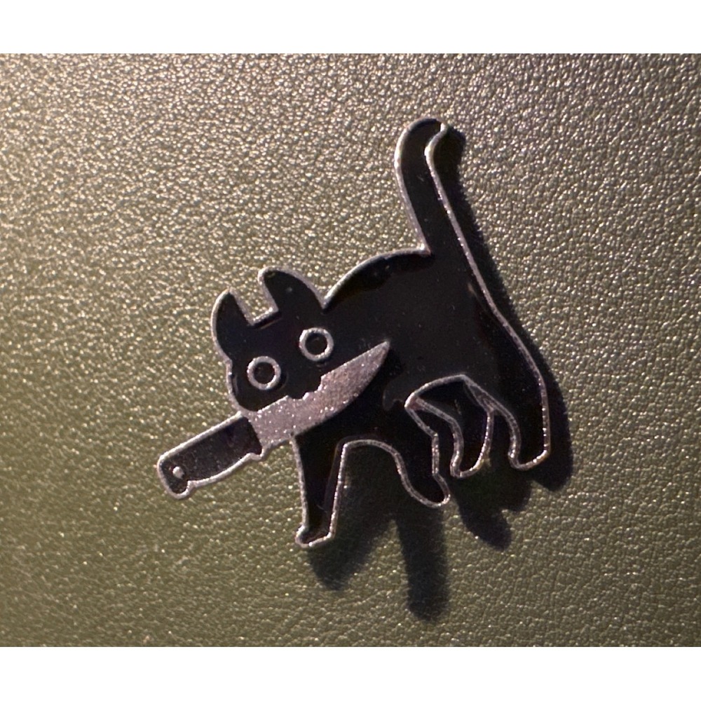 Cute Black Cat Knife Enamel Lapel Pin Funny‎ Meme Murder Cat New